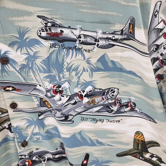 Kalaheo Hawaiian Shirt 2XL Size Men's Button Up Military Planes Liberator - Picture 6 of 14